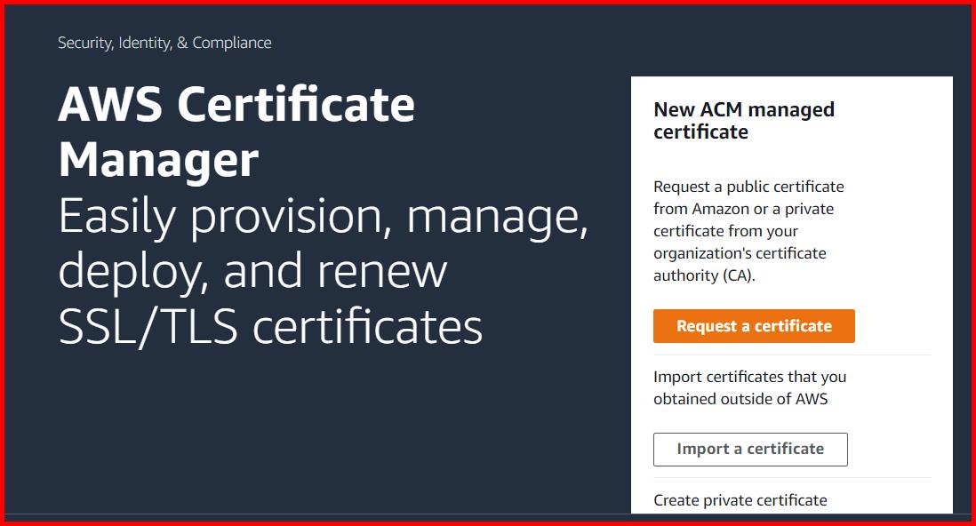 Picture showing the AWS Certification Manager screen